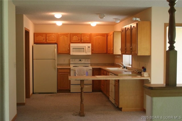105 Birdie Dr, Gravois Mills, MO 65037 - kitchen featuring white appliances, light countertops, and light colored carpet