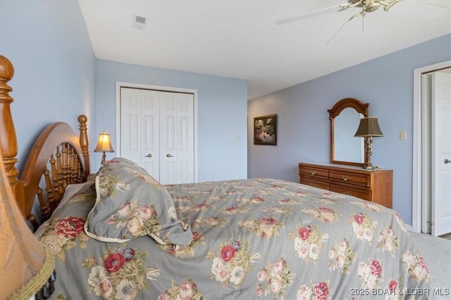 37 La Jolla Dr Unit 3C, Lake Ozark, MO 65049 - bedroom with a closet, carpet flooring, and a ceiling fan