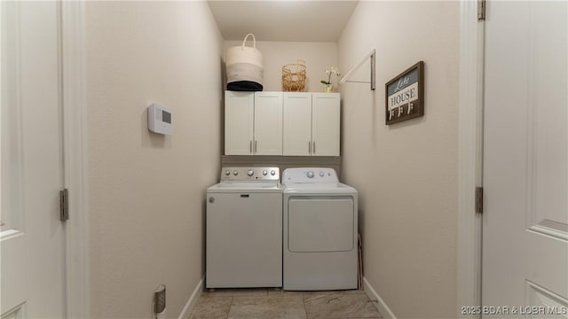 866 Fontana Ln, Linn Creek, MO 65052 - laundry room featuring cabinet space, independent washer and dryer, and baseboards