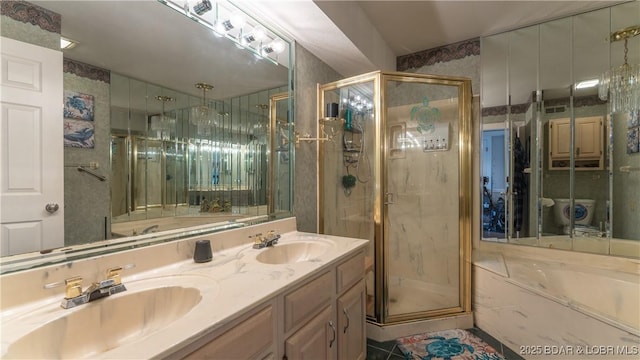 441 Northport Dr Unit 441, Lake Ozark, MO 65049 - bathroom featuring a garden tub, a shower stall, and double vanity