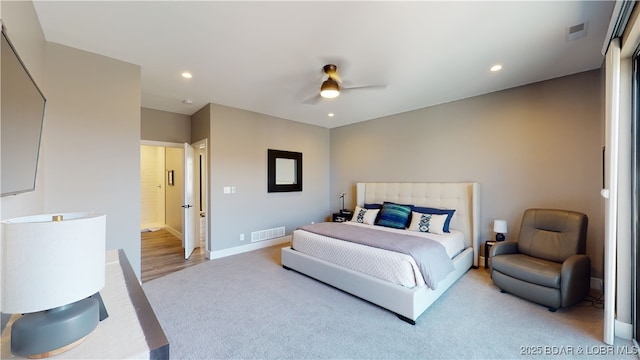 481 Comanche Rd, Lake Ozark, MO 65049 - bedroom featuring light carpet, recessed lighting, a ceiling fan, and baseboards