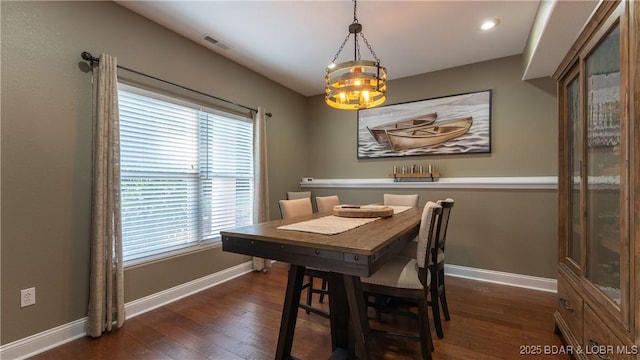 149 Snead Cir, Lake Ozark, MO 65049 - dining area with a chandelier, dark wood-style floors, plenty of natural light, and recessed lighting