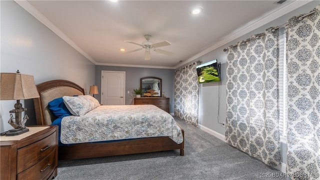 149 Snead Cir, Lake Ozark, MO 65049 - carpeted bedroom with ornamental molding, recessed lighting, a ceiling fan, and baseboards