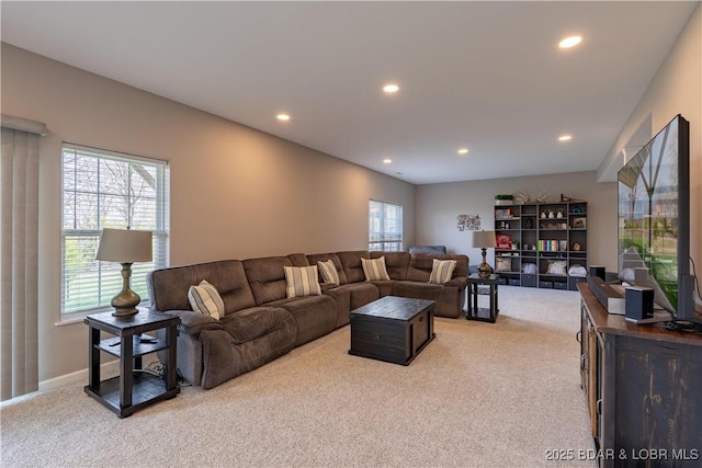 4715 Inlet Ln, Osage Beach, MO 65065 - living area featuring light carpet, recessed lighting, and baseboards