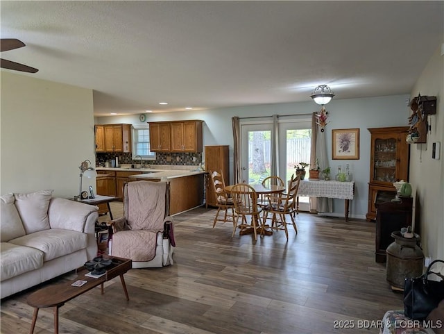 1001 Ha Ha Tonka Rd, Camdenton, MO 65020 - living room with dark wood-type flooring, ceiling fan, and recessed lighting