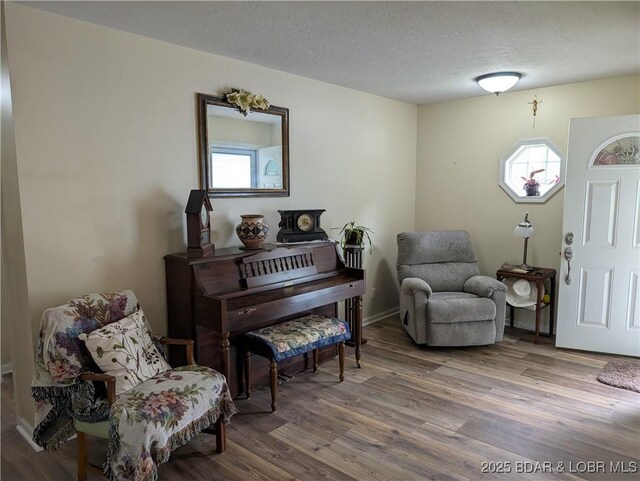 1001 Ha Ha Tonka Rd, Camdenton, MO 65020 - sitting room with wood finished floors, a textured ceiling, and baseboards