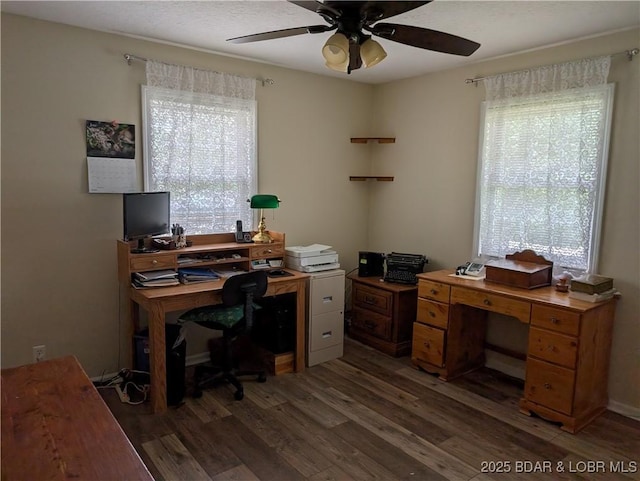 1001 Ha Ha Tonka Rd, Camdenton, MO 65020 - office featuring dark wood finished floors, a ceiling fan, and healthy amount of natural light