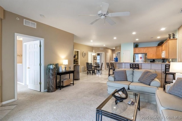 1181 Jeffries Rd Unit B107, Osage Beach, MO 65065 - living area featuring recessed lighting, light colored carpet, ceiling fan, and baseboards
