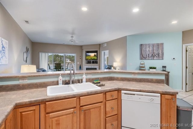 1181 Jeffries Rd Unit B107, Osage Beach, MO 65065 - kitchen featuring dishwasher, a sink, open floor plan, ceiling fan, and recessed lighting