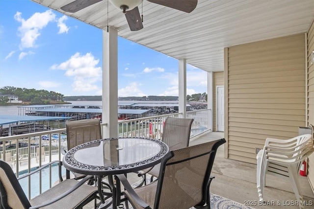1181 Jeffries Rd Unit B107, Osage Beach, MO 65065 - balcony featuring a water view and ceiling fan