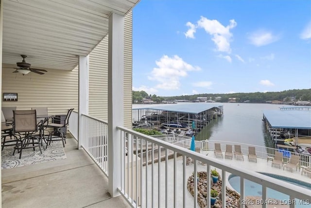 1181 Jeffries Rd Unit B107, Osage Beach, MO 65065 - balcony featuring a water view and ceiling fan