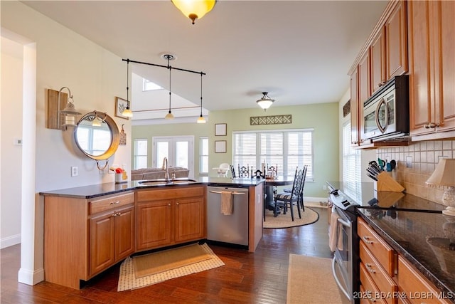 915 Bear Cave Way, Camdenton, MO 65020 - kitchen featuring stainless steel appliances, a sink, dark wood-type flooring, and plenty of natural light