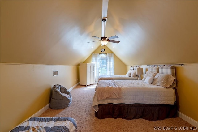 915 Bear Cave Way, Camdenton, MO 65020 - carpeted bedroom featuring baseboards, vaulted ceiling, and a ceiling fan