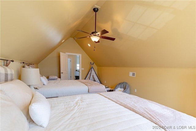 915 Bear Cave Way, Camdenton, MO 65020 - bedroom with lofted ceiling and ceiling fan