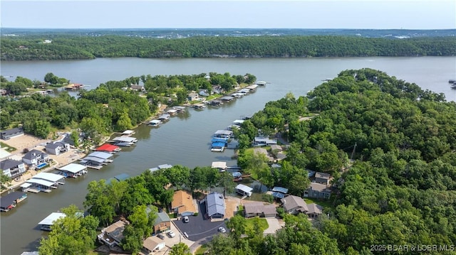2151 Portside Ln, Osage Beach, MO 65065 - aerial perspective of suburban area with a forest and a nearby body of water