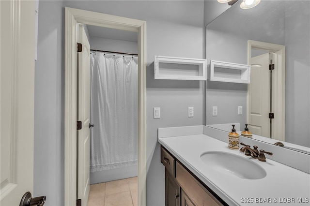 5938 N Chatham Ave, Kansas City, MO 64151 - full bathroom featuring vanity, tile patterned flooring, and curtained shower