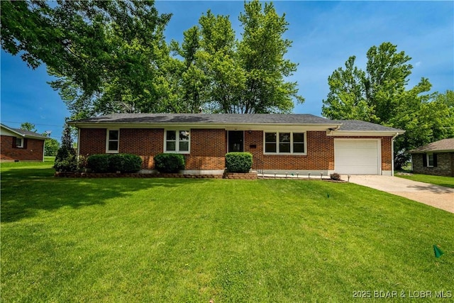 107 Haynes St, Eldon, MO 65026 - ranch-style home with a garage, driveway, brick siding, and a front yard