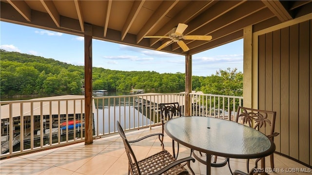611 Lazy Days Rd Unit W1, Osage Beach, MO 65065 - balcony featuring a forest view, a water view, and ceiling fan