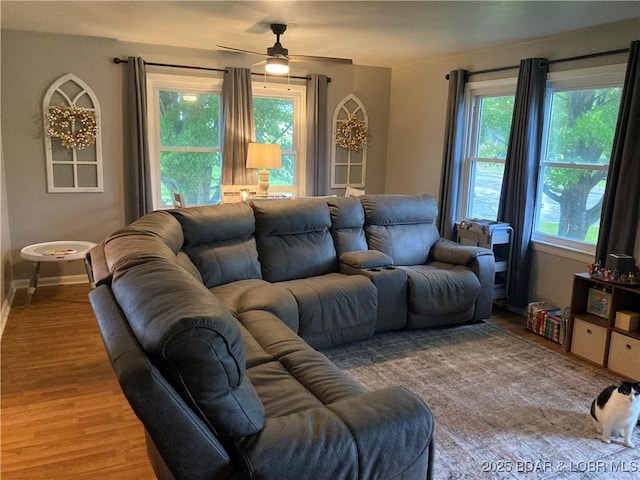 301 Burke St, Versailles, MO 65084 - living area featuring plenty of natural light, light wood-style floors, and ceiling fan