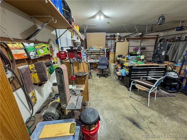 104 Tower View Dr, Versailles, MO 65084 - garage featuring a garage door opener and a workshop area