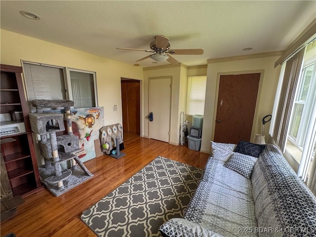 104 Tower View Dr, Versailles, MO 65084 - living area featuring wood finished floors and ceiling fan