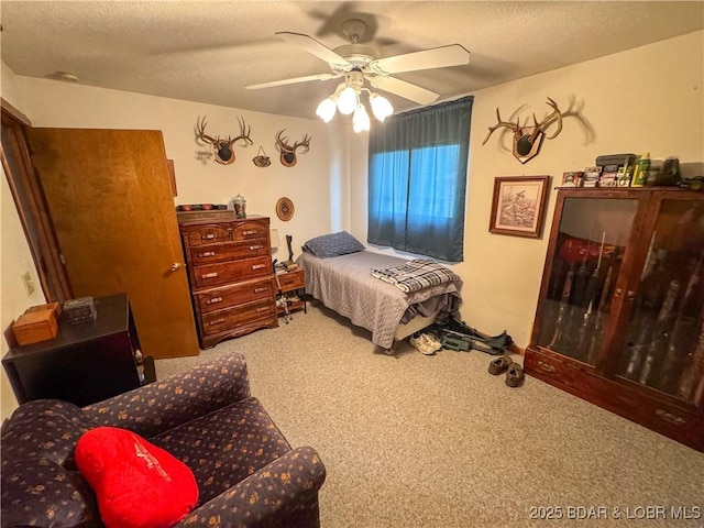 104 Tower View Dr, Versailles, MO 65084 - bedroom featuring carpet, a ceiling fan, and a textured ceiling