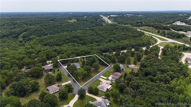 166 Joy Cir, Camdenton, MO 65020 - aerial view of property and surrounding area with a heavily wooded area and property parcel outlined