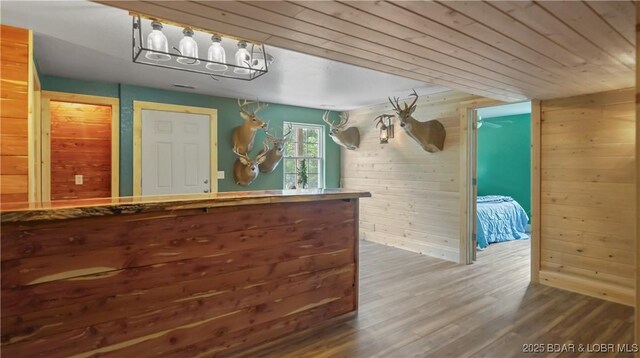 166 Joy Cir, Camdenton, MO 65020 - kitchen with wood finished floors, wood walls, and wooden ceiling