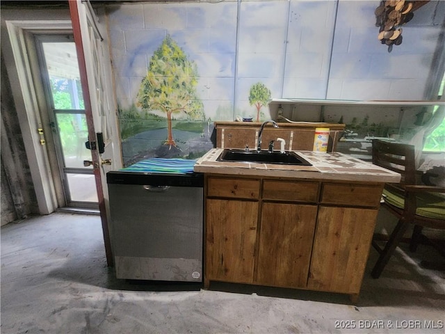 159 Tonka Shady Ln, Camdenton, MO 65020 - kitchen featuring stainless steel dishwasher, a sink, concrete floors, and healthy amount of natural light