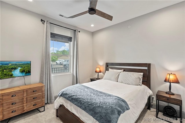 1184 Jeffries Rd Unit 312, Osage Beach, MO 65065 - bedroom featuring light carpet, recessed lighting, and a ceiling fan