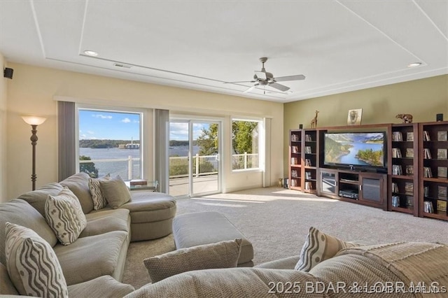 549 Cedar Rd, Lake Ozark, MO 65049 - carpeted living area with plenty of natural light, a ceiling fan, and recessed lighting