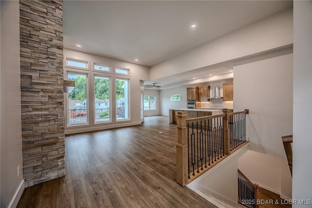 80 Ledgestone Estates Ct, Sunrise Beach, MO 65079 - living area featuring dark wood-type flooring, recessed lighting, and a ceiling fan