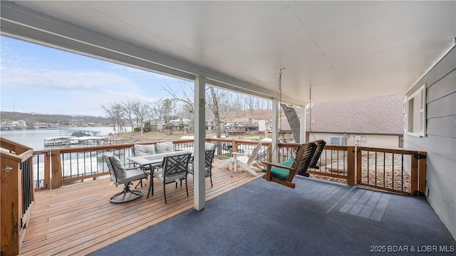 88 Hendrix Haven Dr, Sunrise Beach, MO 65079 - wooden deck with a water view and outdoor dining space