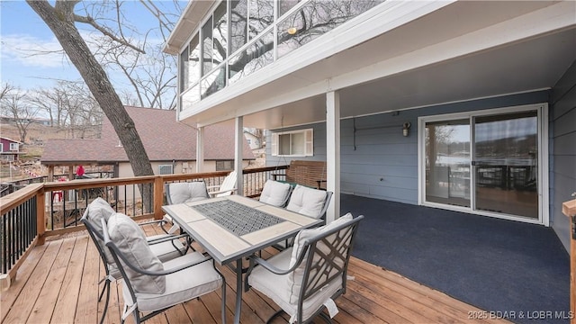 88 Hendrix Haven Dr, Sunrise Beach, MO 65079 - wooden terrace featuring outdoor dining space