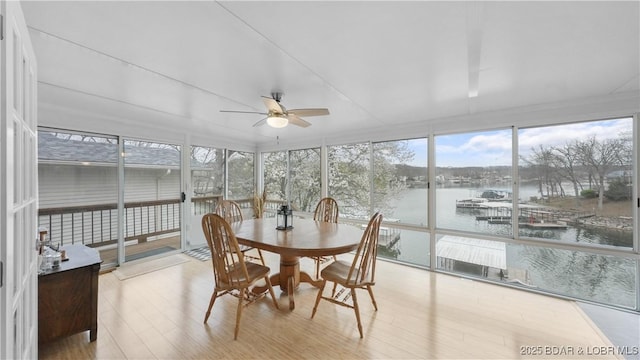88 Hendrix Haven Dr, Sunrise Beach, MO 65079 - sunroom / solarium featuring wood finished floors, a water view, and expansive windows