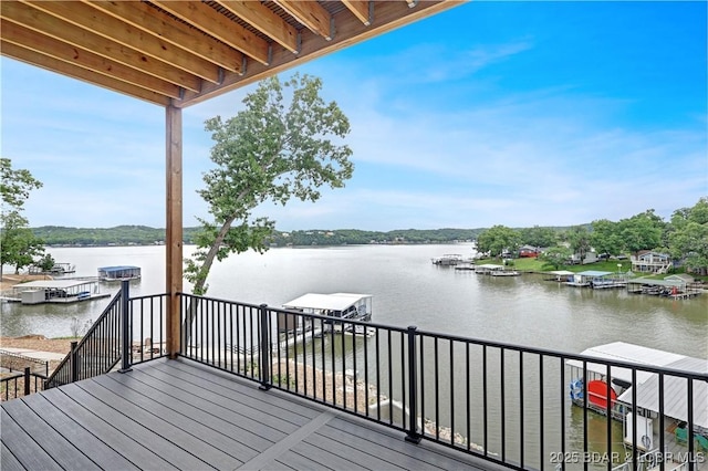152 Pearl Ln, Climax Springs, MO 65324 - deck featuring a water view, boat lift, and a boat dock