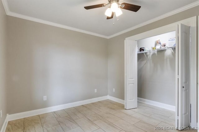 608 8th St, Eldon, MO 65026 - unfurnished bedroom with ornamental molding, a closet, baseboards, and a ceiling fan