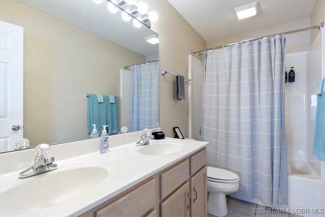 1481 Ledges Dr Unit 1047, Osage Beach, MO 65065 - full bath featuring double vanity, tile patterned floors, and shower / tub combo