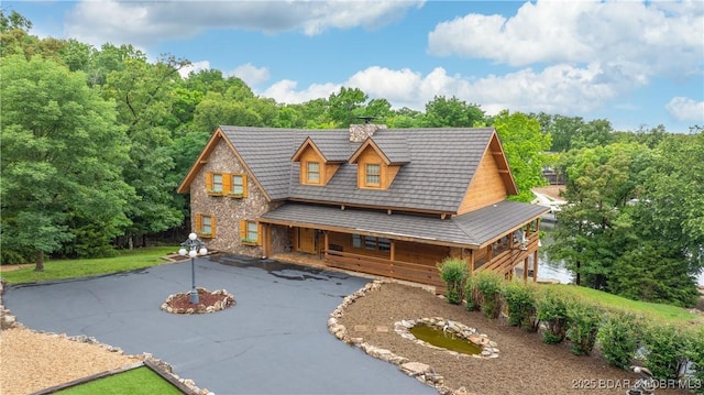 1624 Kays Point Rd, Four Seasons, MO 65049 - view of front of house featuring stone siding, a porch, and driveway