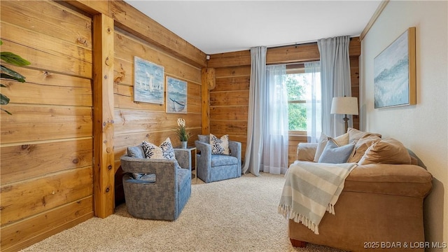 1624 Kays Point Rd, Four Seasons, MO 65049 - sitting room featuring carpet flooring and wooden walls
