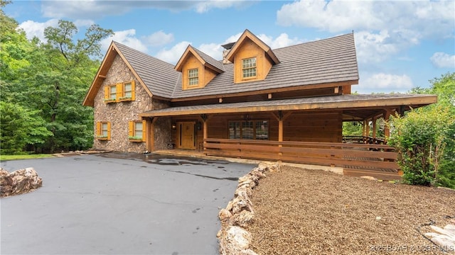 1624 Kays Point Rd, Four Seasons, MO 65049 - view of front of property featuring stone siding, covered porch, and driveway
