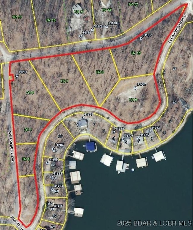31762 Pecan Dr, Rocky Mount, MO 65072 - aerial map of property and surrounding area with property parcel outlined