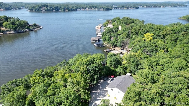 31762 Pecan Dr, Rocky Mount, MO 65072 - aerial view of a nearby body of water and a heavily wooded area