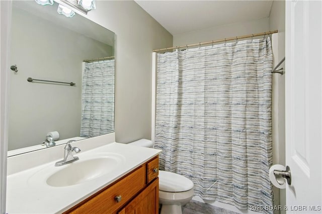 1380 Bluff Dr, Osage Beach, MO 65065 - bathroom with toilet, vanity, and a shower with curtain