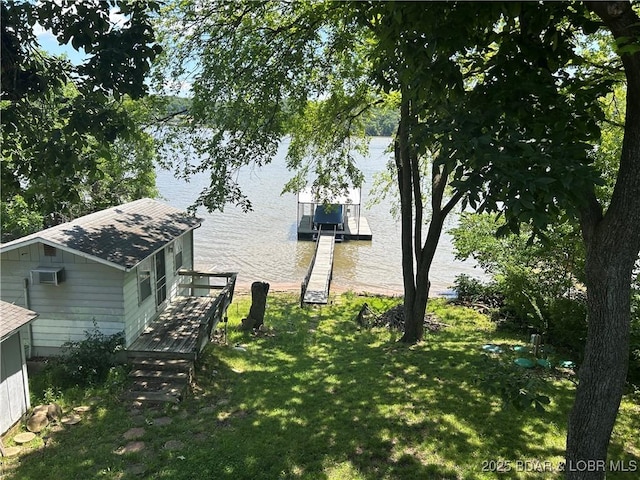 32585 N Ivy Bend Rd, Stover, MO 65078 - dock area featuring a water view and a lawn