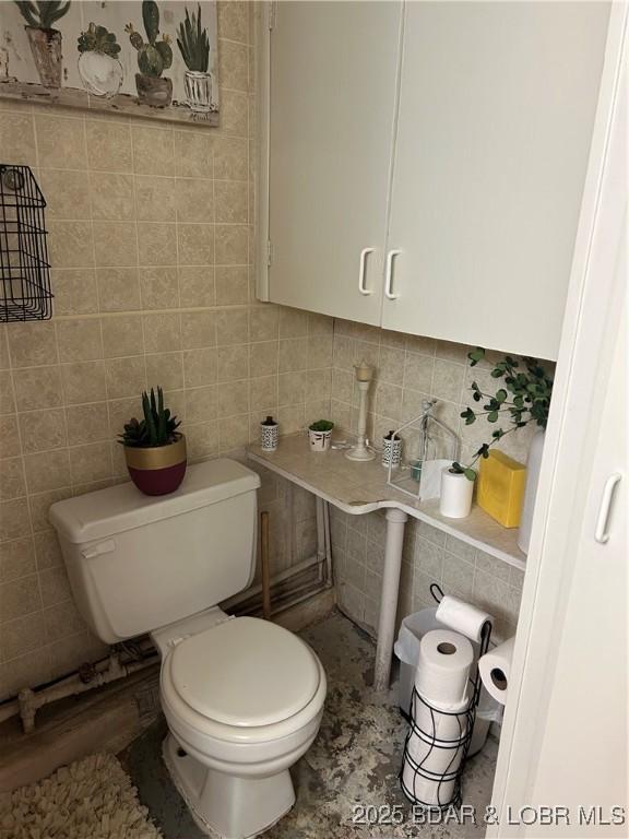 32585 N Ivy Bend Rd, Stover, MO 65078 - half bathroom featuring tile walls, toilet, and tasteful backsplash