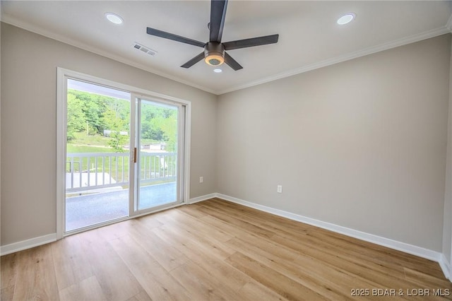 29 Vine St, Edwards, MO 65326 - empty room featuring ornamental molding, a ceiling fan, light wood finished floors, and recessed lighting