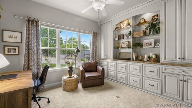 15 Pointe Ct, Lake Ozark, MO 65049 - home office featuring carpet floors, ceiling fan, and baseboards
