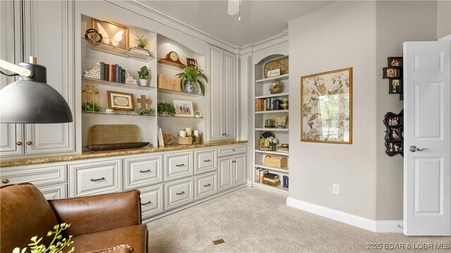 15 Pointe Ct, Lake Ozark, MO 65049 - sitting room featuring light colored carpet, built in features, and baseboards