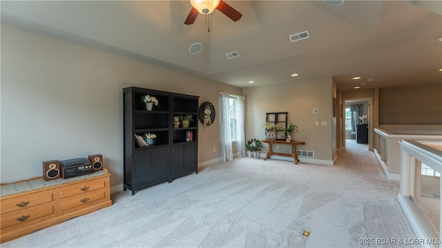 15 Pointe Ct, Lake Ozark, MO 65049 - living area with light colored carpet, ceiling fan, recessed lighting, and baseboards